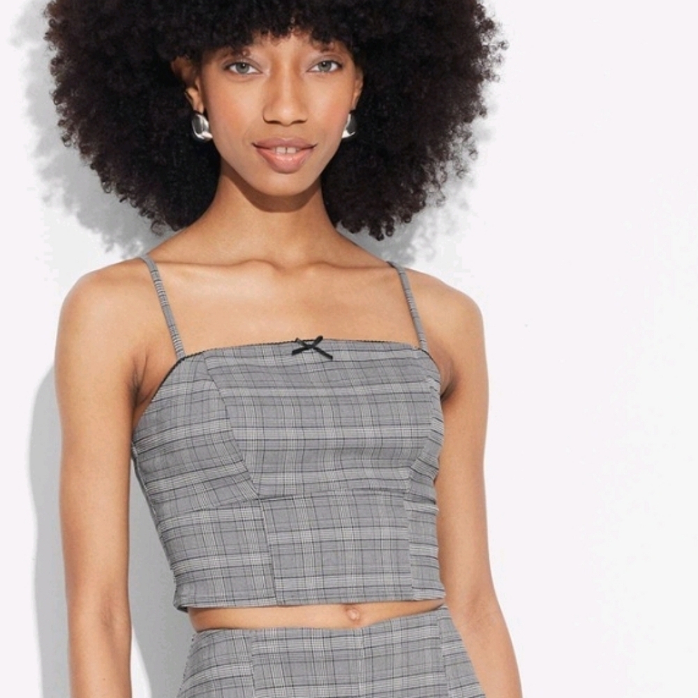 Women's XL Woven Tank Crop Top - Wild Fable Gray Plaid XL